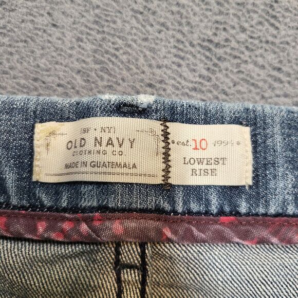 Old Navy Jeans Womens Size 10 Blue Lowest Rise Straight Distressed Denim Stretch - Picture 3 of 12